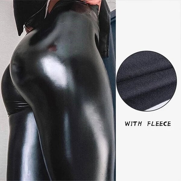 S-shaped PU Leather Leggings